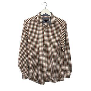 Johnston & Murphy orange navy and white long sleeve 100% cotton button down shir